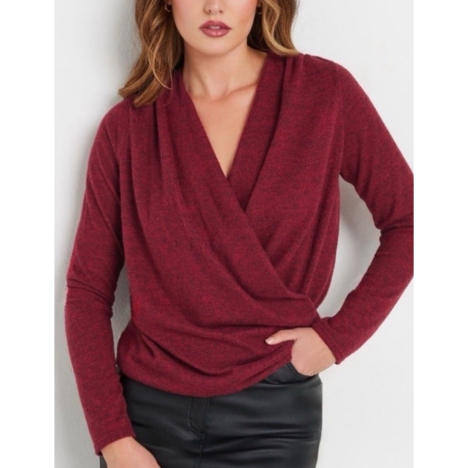 Pleione Maroon Wrap Sweater Long Sleeve Size Xl